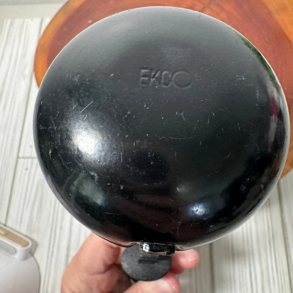 Vintage EKCO Black‎ Metal Soup Ladle Dual Pour Spout Textured Handle 10.5